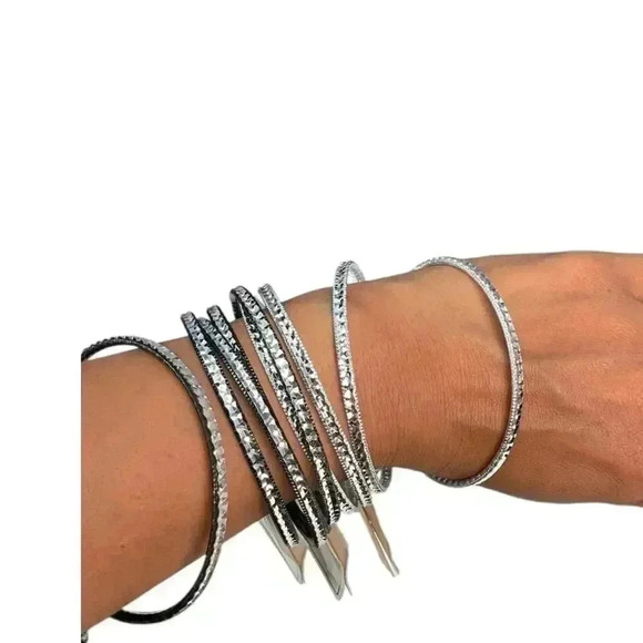 Y2K Fashion Jewelry Bangle Bracelets NWT 11 Sets of 2 Silver and Black - Picture 5 of 7